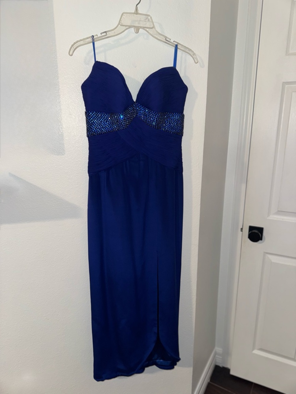 Lillie Rubin Royal Blue Strapless Evening Dress with Beaded and Ruched Details